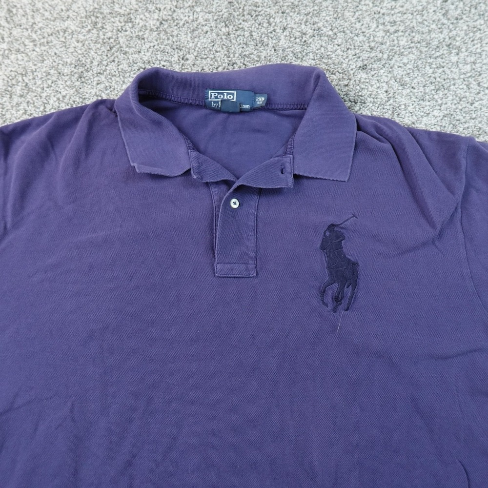 VTG Ralph Lauren Polo Shirt Mens 2XB Blue Purple Big Pony Golf Casual Preppy Top